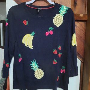Talbots Fruit Embroidered & Beaded Crew Neck Pullover Sz XLP